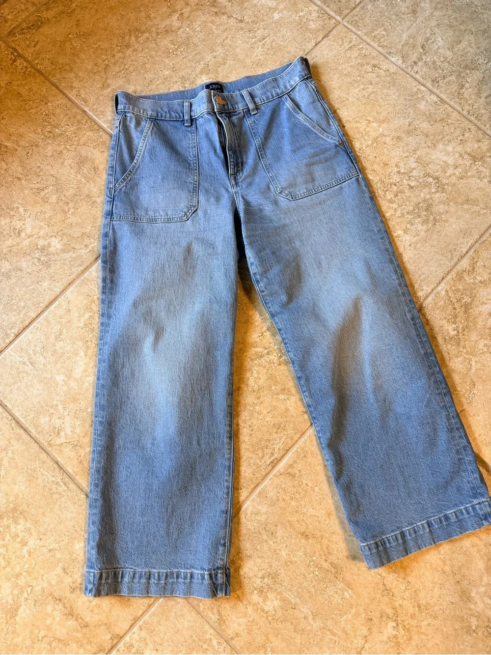 J. Crew Light Blue High-Rise Wide-Leg Jeans with Front Patch Pockets